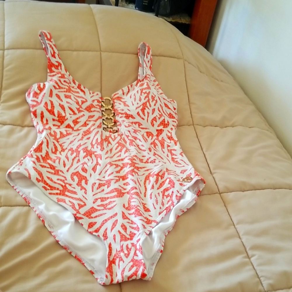 Michael Kors red and white one piece swimming costume